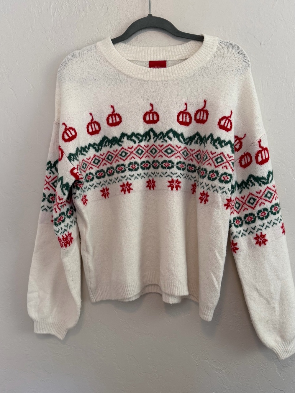 Target Wondershop White Crewneck Sweater with Red & Green Fair Isle